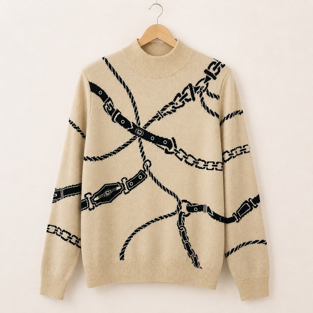 St. John Old Money Equestrian Chain Sweater Womens M Beige Quiet Luxury Preppy